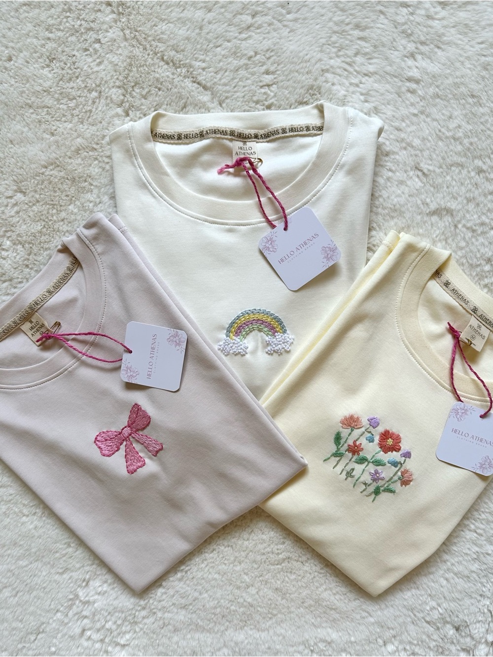 Hello Athenas Women’s 3Pack Pima Cotton Handmade Embroidery T-shirt - Size M